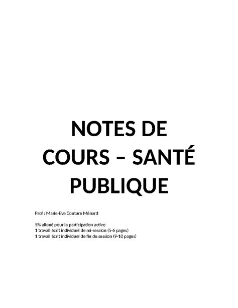 Notes De Cours Notes De Cours Sant Publique Prof Marie Eve