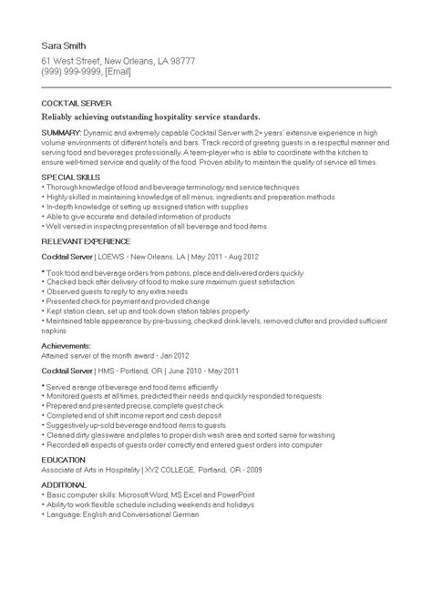 Cocktail Resume Templates At