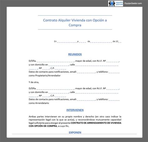 Modelo De Contrato Alquiler De Vivienda Con Opción A Compra Descarga