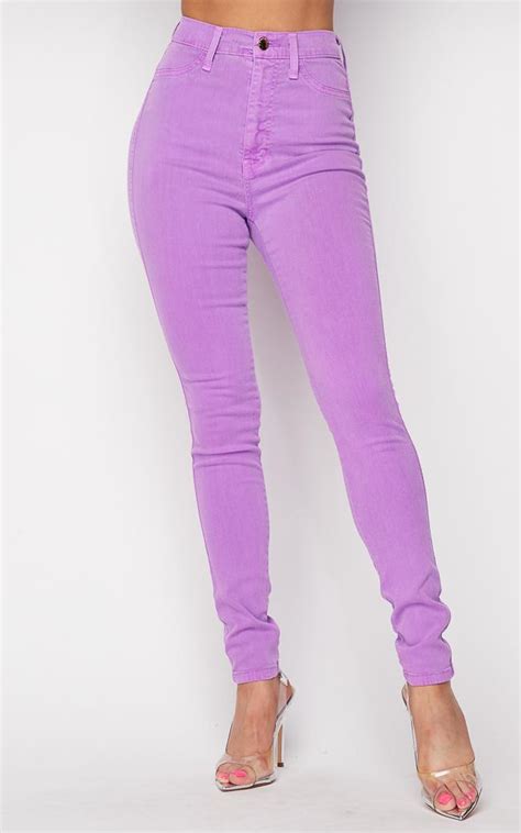 Vibrant High Waisted Super Stretch Skinny Jeans In Purple