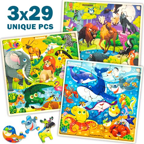 Our jigsaw puzzles are simple, yet still provide enough of a challenge to help children build skills such as visual reasoning, spacial awareness, short term memory, and logic. Wooden Jigsaw Puzzles for Kids Ages 4-8, 3 Pack Puzzles ...