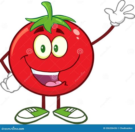 Feliz Tomate Dibujos Animados Mascota Personaje Ondeando Ilustración