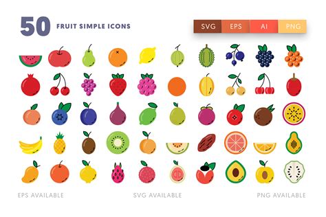 50 Fruit Simple Icons Grafica Di Dighital Design · Creative Fabrica