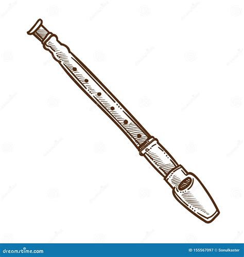 Flute Or Tube Wind Musical Instrument Isolated Sketch Stock Vector