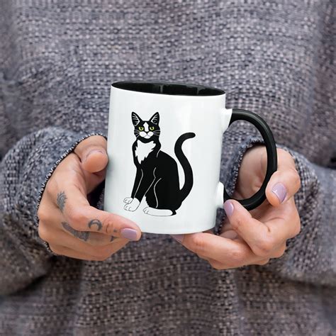 Tuxedo Cat Coffee Mug Cat Mug Black And White Cat Coffee Etsy