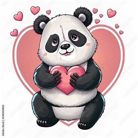 Cute Panda Holding Love Icon Illustration Panda Mascot Cartoon