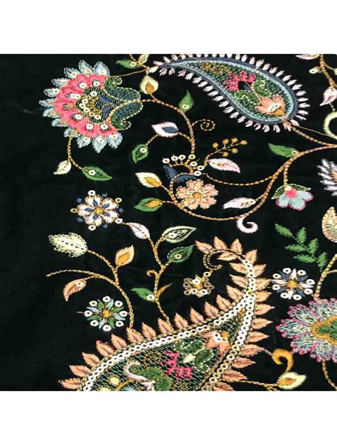 Green Velvet Fabric With Thread Sequence Embroidery Saroj Fabrics
