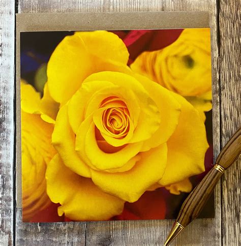 Yellow Rose Card Flower Card Bright Yellow Rose On Etsy Uk