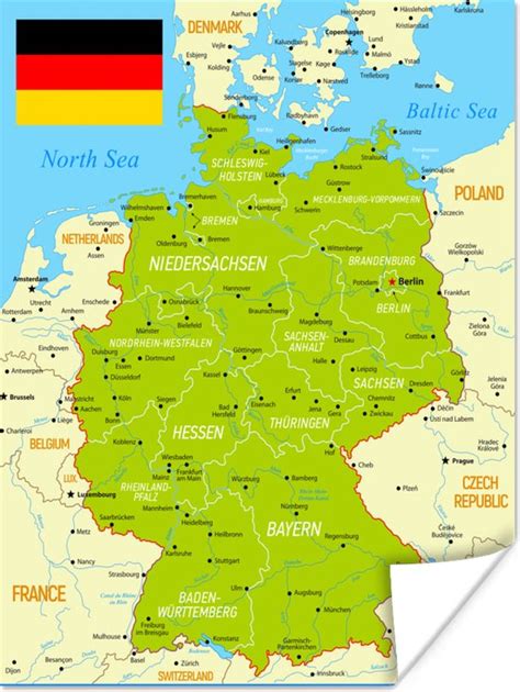 Kleurrijke Kaart Van Duitsland 120x160 Cm Xxl Groot Formaat Foto
