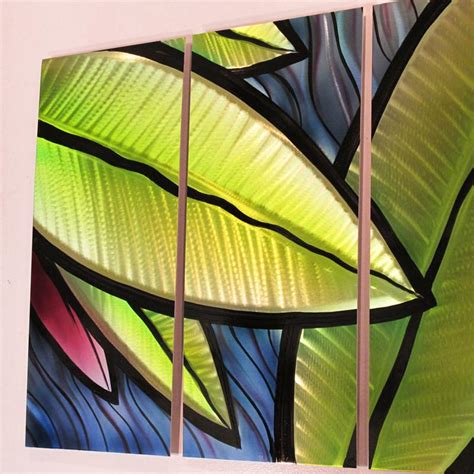 Easy gilded gold wall art design with modello® vinyl wall stencils. "Tropical Utopia" 66"x24" Large Modern Abstract Metal Wall ...