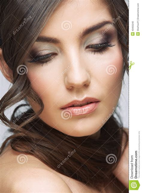 Beauty Woman Face Close Up Portrait Light Make Up Stock
