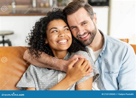 Multiracial Couple In Love Spends Leisure At Home Stock Image Image Of Husband American