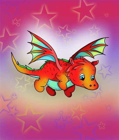 Cute Flying Baby Red Dragon Digital Art By Cuisinecat Pixels