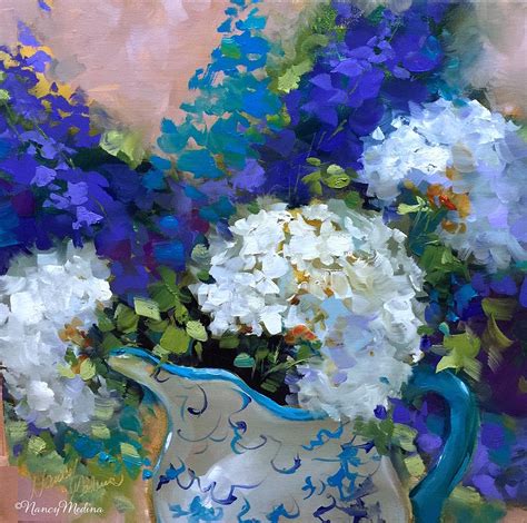 Sun Washed Hydrangeas Painting By Nancy Medina Fine Art America