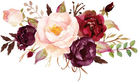 Burgundy Watercolor Flowers Png