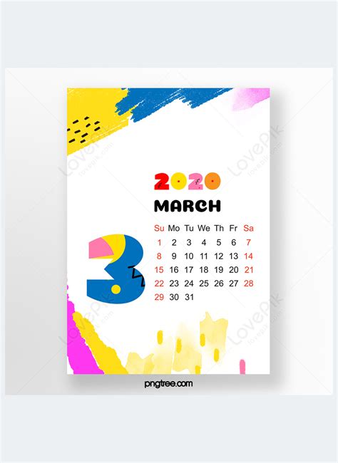 Template Blok Warna Grafiti Warna Warni Kalender Maret 2020 Untuk