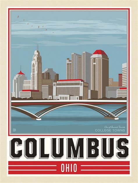 Columbus Oh Travel Poster Ohio Usa Vintage Print American Etsy