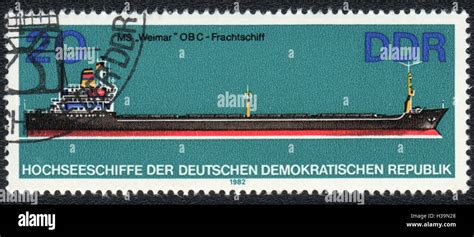 A Postage Stamp Printed In Ddr Shows Cargo Ship Weimar From Series