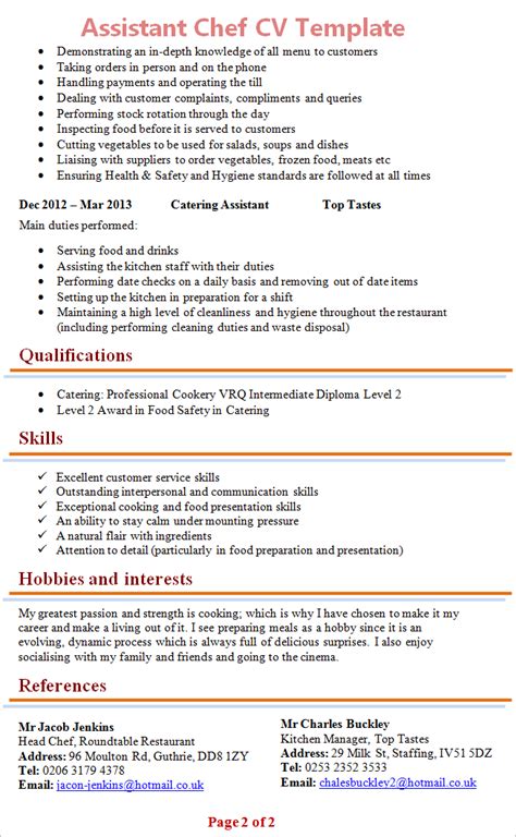 Assistant Chef Cv Template 2