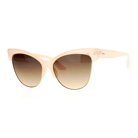 sa106 half horn rim cat eye womens retro sunglasses beige brown sunglasses