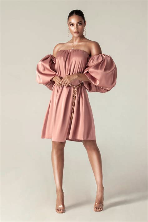 Ella Puff Sleeve Satin Dress Dusty Pink
