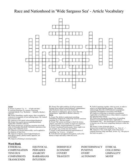 Race And Nationhood In Wide Sargasso Sea Article Vocabulary Crossword Wordmint