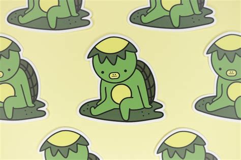 Kawaii Japanese Mythology Kappa Sticker Cute Frog On Lily Etsy