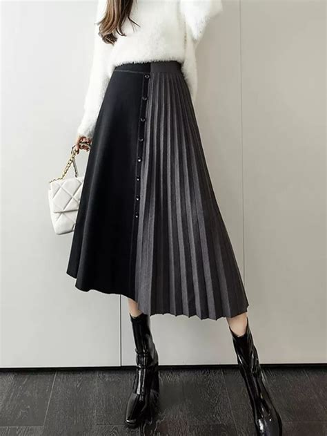 TIGENA Patchwork Knitted Midi Long Skirt Women Fall Winter Elegant