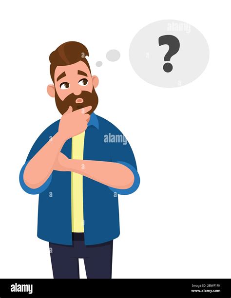 Man Thinking Oh Question Doubt Expression Cartoon Style