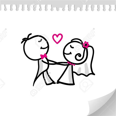 Cartoon Wedding Couple On Realistic Paper Sheet Royalty Free Cliparts Vectors And Stock
