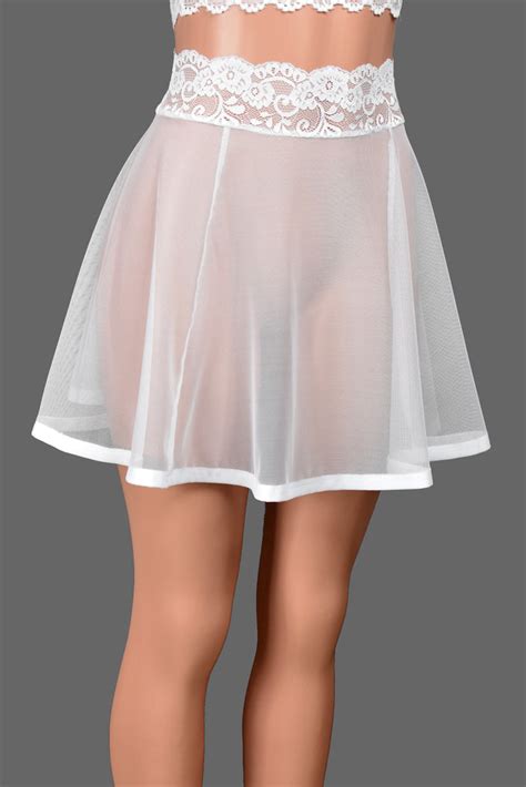 17 White Mesh Mini Skirt Stretch Lace Sheer Skirt Lingerie Xs To 3xl Plus Size Deranged Designs