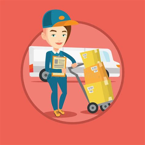 Delivery Courier With Cardboard Boxes Stock Vector Illustration Of