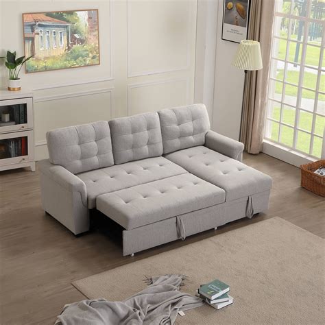 Uhomepro Sectional Sofa Sleeper With Reversible Chaise Modern