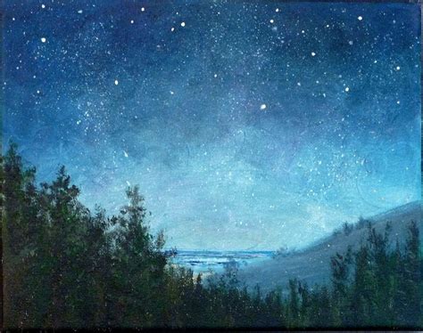 Night Sky Small Stars Landscape Painting X Astronomy Starry Night Etsy Sky Painting