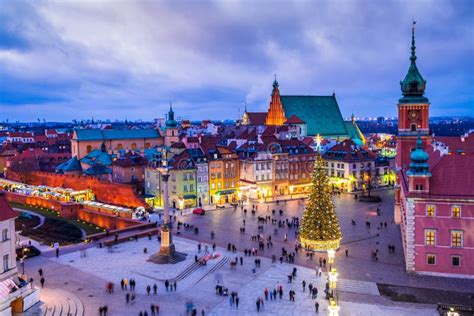 Warsaw Poland Christmas Tree In Castle Square Stock Photo Image Of