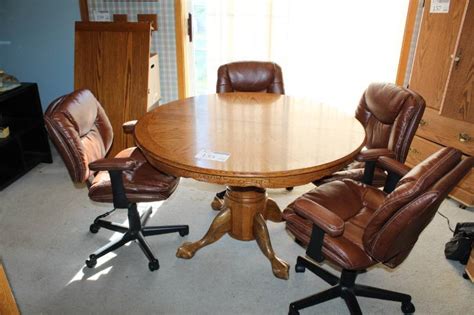 H) the timeless styling of our stylewell windsor the timeless styling of our stylewell windsor dining chairs has a place at any table. Round Wood Dining Table w/ Leaf, 5-Leather Rolling Office Chairs | Plymouth Estate Sale | K-BID