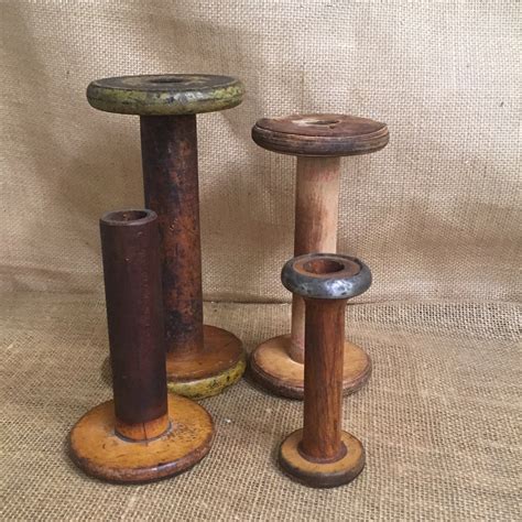 Wooden Spools Vintage Wooden Thread Spools Set Of Four Etsy Wooden
