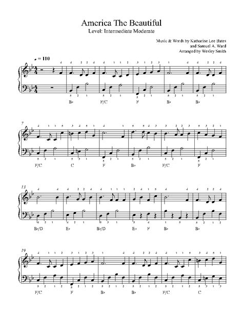 America The Beautiful By Traditional Piano Sheet Music Intermediate Level