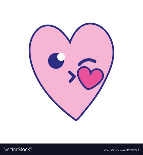 Full Color Cute Heart Kiss Kawaii Cartoon Vector Image