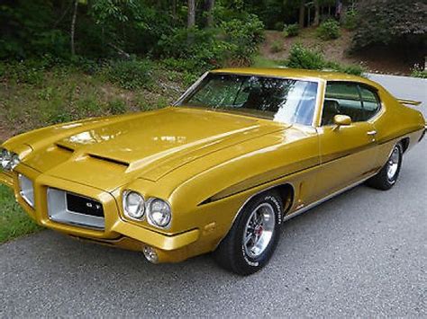 Yellow Muscle Car Parked In Front Of Trees