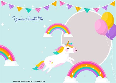 9 Adorable Flat Rainbow Unicorn Birthday Invitation Templates
