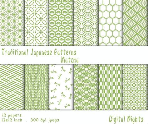 traditional japanese patterns matcha and white digital paper 12 x12 300 dpi printable