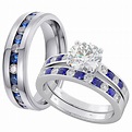 His and Hers Matching Blue Sapphire Wedding Couple Rings Set