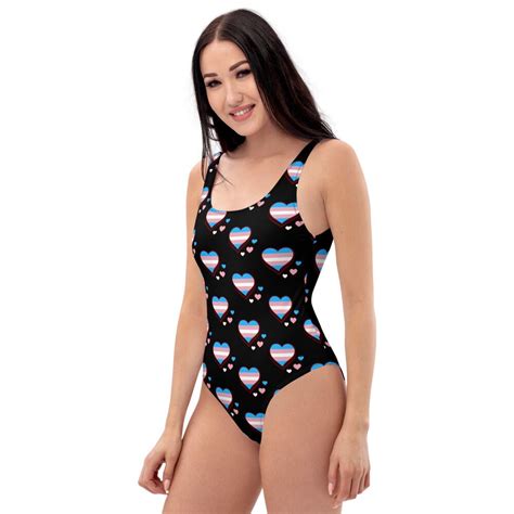 Transgender Swimsuit Xs Xl Transgender Heart One Piece Etsy Uk