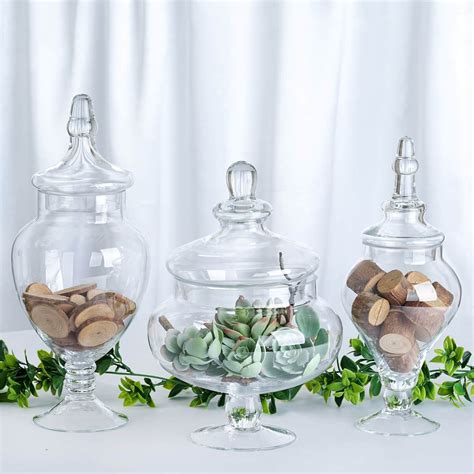 Efavormart Set Of 3 Glass Apothecary Candy Jars With Lids 101214