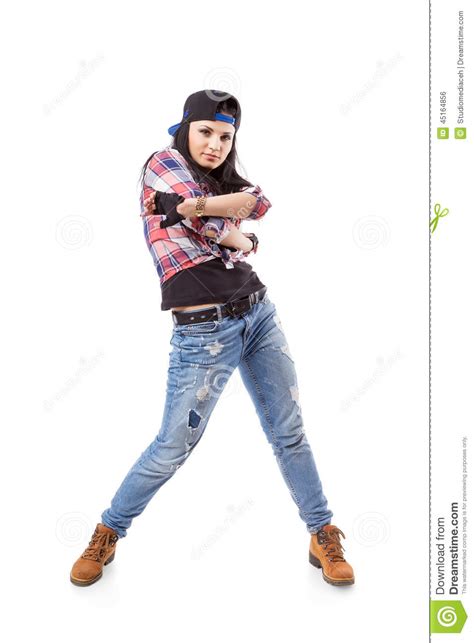 Modern Hip Hop Dance Girl Pose On Isolated Background
