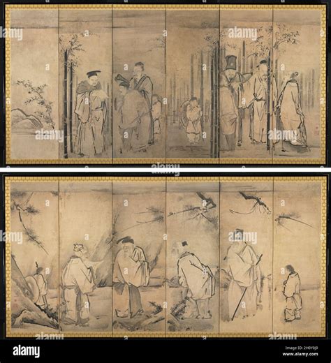 Seven Sages Of The Bamboo Grove Four Elders Of Mt Shang 1600s Kano