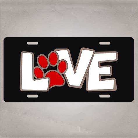 Love And Red Paw Print Licence Plate White Black Car Tag Paw Etsy Nederland