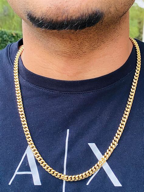 Miami Cuban Link Chain For Men Women 14k Gold 5x Layered Steel Etsy