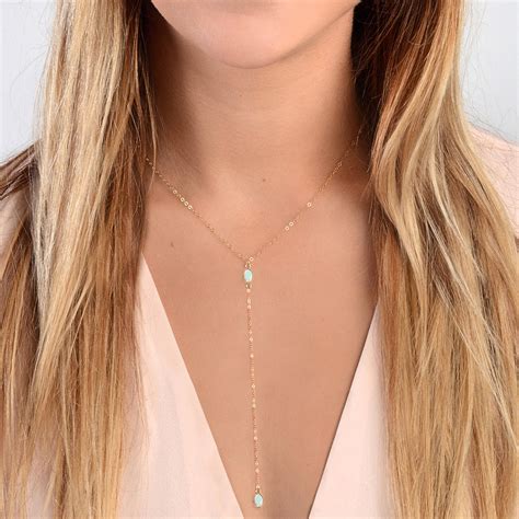 Opal Necklace Lariat Necklace Y Necklace Simple Necklace Etsy